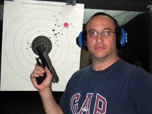 Stuart with a Sig Sauer P220 American 45 cal.